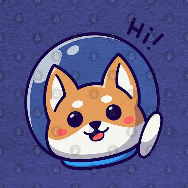 Clean Cartoon Space Shiba Inu in Space Gear Waving Hi by RubyCollection